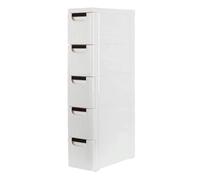 Meuble de rangement fin à 5 niveaux avec tiroirs pour salle de bain, chambre à coucher, cuisine, armoire étroite sur roulettes pour petits espaces Blanc