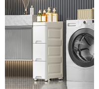 Meuble de rangement fin et élégant pour salle de bain - 30 cm x 14 cm x 65,5 cm - Blanc - Idéal pour les petits espaces - Mobile avec roulettes - Tiroirs multicouches - Système de poulie silencieux