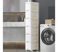 Meuble de rangement fin pour salle de bain - 30 x 14 x 94,5 cm - Blanc - 7 niveaux - Organisateur de tiroirs multicouches silencieux - Design poulie pour salle de bain et cuisine - Économie d'espace