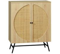 HomCom Buffet 2 portes cannage rotin avec étagère métal noir aspect chêne clair