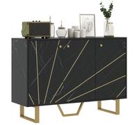 HomCom Buffet salon 3 portes 2 placards, étagère réglable, pieds métal 107x35x75 cm marbre noir