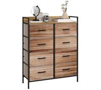 Commode 8 tiroirs et étagère - dim. 79L x 29l x 101H cm - châssis piètement métal noir tiroirs non tissés façades aspect bois Beige G
