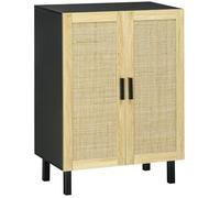 Meuble de rangement - HOMCOM - placard à portes effet cannage, étagères réglables - 73x41x102cm - noir et bois naturel