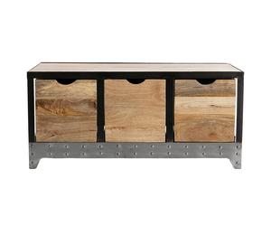 Meuble de rangement industriel en bois manguier massif et métal noir 3 tiroirs L100 cm ATELIER