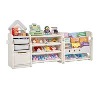 VEVOR Meuble de Rangement Jouets Enfant à 4 Niveaux avec bibliothèque, étagère d'organisateur de Jouets avec 10 bacs en Plastique Amovibles, pour Salle de Jeux, Salle de Classe, crèche, Gris et Beige
