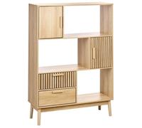 Beliani Bibliothèque Style Scandinave Etagère avec Tiroirs Rangement Pieds en Pin Bois Clair Lynwood
