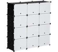 HOMCOM Meuble de Rangement Meuble à Chaussures modulable 12 casiers avec Portes et étagères - dim. 125L x 32l x 125H cm - Noir