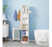 Meuble de rangement meuble colonne de salle de bain style contemporain pivotant avec miroir 6 étagères 36 x 36 x 171 cm blanc