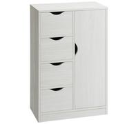 Meuble De Rangement Moderne 1 Porte 4 Tiroirs - Panneaux Particules Blanc Grain De Bois Blanc