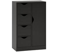 Meuble De Rangement Moderne 1 Porte 4 Tiroirs - Panneaux Particules Noir Grain De Bois