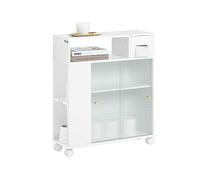 Meuble de rangement moderne pour salle de bain avec portes coulissantes en verre et porte-papier toilette Design étroit Solution de rangement mobile