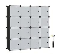 Meuble de rangement Modulable, 16 compartiments, Étagère en plastique, avec portes, Noir