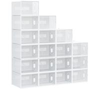 HOMCOM Meuble de rangement modulable, 18 cubes, étagère de rangement en plastique empilables, meuble à chaussures, vêtements, livres, jouets, meuble casier rangement cube, blanc et transparent