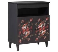 Meuble de rangement multicolore - vidaXL - 60x33,5x75 cm - Bois de mangue massif - Motif floral - Poignées en laiton