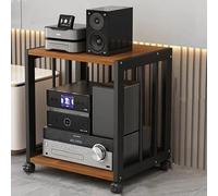 Meuble de rangement multimédia à 2 niveaux avec roulettes pour tourne-disques et équipement de jeu - Design élégant noir et teck parfait pour la configuration de divertissement à domicile