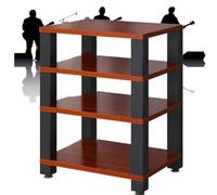 Meuble de rangement multimédia à 4 niveaux - Support pour équipement audiovisuel absorbant les chocs pour tourne-disques, design ouvert mobile, noir, 60 x 48 x 10 cm - Parfait pour home cinéma et