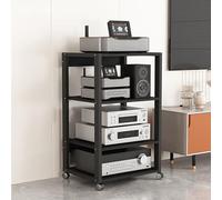 Meuble de rangement multimédia de style moderne du milieu du siècle avec étagères à 5 niveaux, support pour haut-parleur et support pour platine vinyle pour audio/vidéo, idéal pour le salon,