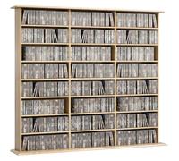 HOMCOM Rangements pour CD et DVD 145x24x126,3cm Chêne | Meuble de Rangement Multimédia, Capacité Max. 1032 CDs/594 DVDs et Blu-ray, 24 Compartiments et 18 Étagères Réglables