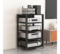 Meuble de rangement multimédia moderne du milieu du siècle avec support de haut-parleur - Support audio vidéo à 5 niveaux pour tourne-disque et studio à domicile - Centre de divertissement élégant