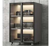 Meuble de rangement multimédia moderne gris avec porte en verre gestion des câbles 3 niveaux étagères réglables Meuble TV roulant pour salon centre de divertissement élégant