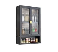 Meuble de rangement mural noir avec porte magnétique et panneau semi-transparent réglable pour salle de bain ou cuisine 50 x 14 x 70 cm