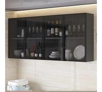Meuble de rangement mural pour salle de bain - Armoire étroite en verre avec poignée cachée pour rangement au-dessus des toilettes en marron/gris - Idéal pour la cuisine et le salon