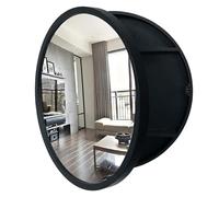 Meuble de Rangement Mural Rond pour Salle de Bain avec Miroir, Couleur Noir/Bois/Noyer, Miroir de Maquillage Rond (A, 60 cm)