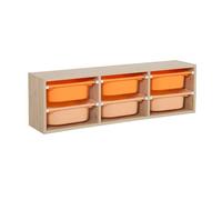 Meuble de rangement naturel pour enfant. 6 bacs en plastique orange pêche - Sora