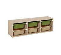 Meuble de rangement naturel pour enfant. 6 bacs en plastique vert olive taupe - Sora