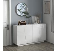 HOMCOM Buffet à Haute Brillance, Meuble de Rangement avec Placard Double Porte géométrique et étagère réglable, Style Moderne, Buffet Salle à Manger, Cuisine et Salon, 70 x 40 x 88 cm, Blanc