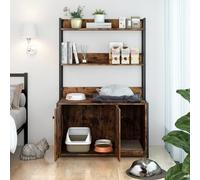 Meuble de Rangement pour bac à litière de 132 cm - Meuble en Bois Tendance pour bac à litière, avec 2 étagères, Une Niche pour Chat d'intérieur et des Portes Pratiques, livré avec Un Tapis griffoir