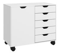 Meuble de rangement pour bureau - HOMCOM - 5 tiroirs 1 porte étagère - support imprimante sur roulettes - 78x40x66,5 cm - blanc
