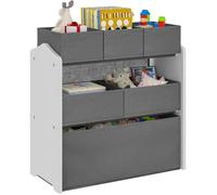 Meuble de Rangement pour Chambre d’Enfant avec 6 Boîtes Amovibles, Étagère Blanche avec Coffres à Jouets Gris, 63x30x60cm 0023ETSJ