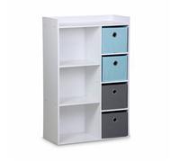 Meuble de rangement pour enfant, blanc - camille - avec 7 compartiments et 4 paniers bleu TU