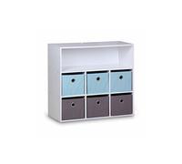 Meuble de rangement pour enfant blanc - Camille - avec 7 compartiments et 6 paniers gris et bleus