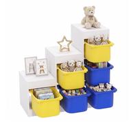 AIYAPLAY Meuble de Rangement pour Jouets 3 Niveaux 3-8 Ans Bleu Jaune | 6 Bacs Amovibles, Rangement de Jouets pour Enfants, Nettoyage Facile