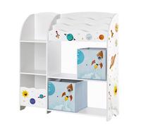 Meuble de Rangement pour Jouets Enfant et Livres, avec 2 Tiroirs en Tissu, Thème planètes, 93 x 30 x 100 cm Blanc GKR42WT