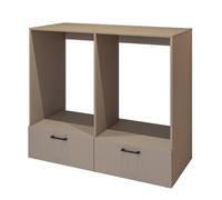 Meuble de rangement pour machine à laver et sèche-linge collection WASHING - 2 tiroirs - Taupe et chêne