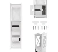 Meuble de rangement pour salle de bain avec porte et étagère à 3 niveaux - Blanc
