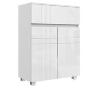 Meuble bas de salle de bain design contemporain - 2 portes façades laquées, étagère, tiroir - blanc