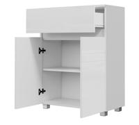 Meuble de rangement pour salle de bain sur pied placard 2 portes 1 tiroir, étagère régable, blanc laqué
