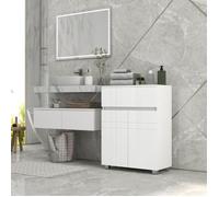 Meuble de rangement pour salle de bain sur pied placard 2 portes 1 tiroir, étagère régable, blanc laqué