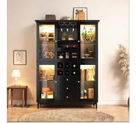 Meuble de rangement pour vins avec éclairage LED connecté, MDF classique noir, 120x40x180,5 cm, 3 tiroirs et porte-verres
