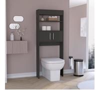 Meuble de rangement pour WC Madrid, avec des étagères ouvertes externes, 160 CM H X 62.4 CM L X 20 CM P, Blanc / Caramel