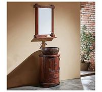 Meuble de rangement rond pour salle de bain - Style rétro - 49,8 x 72,9 cm (bois rouge avec miroir)