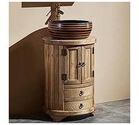 Meuble de rangement rond pour salle de bain - Style rétro - 49,8 x 72,9 cm - Couleur bois sans miroir