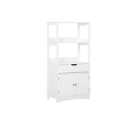 Meuble de rangement salle de bain - 2 portes, tiroir, 3 étagères - dim. 60L x 33l x 122H cm - MDF blanc