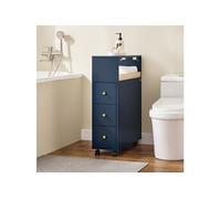 SoBuy Meuble de Rangement Salle de Bain Étroit sur Roulettes, Support Papier Toilette, Armoire Toilettes WC Compact, Rangement Polyvalente, 1 Plateau Amovible et 3 Tiroirs, 23x65x83cm, Bleu, BZR195-B
