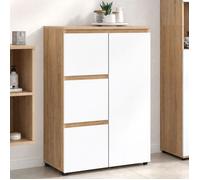 Meuble de rangement salle de bain TOMI 3 tiroirs avec placard façon hêtre et blanc