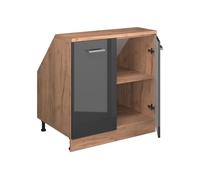 Meuble de rangement sous pente Rion 80x81.6cm 2 portes 60 cm de profondeur Anthracite Haute brillance/Chêne de force doré Vicco